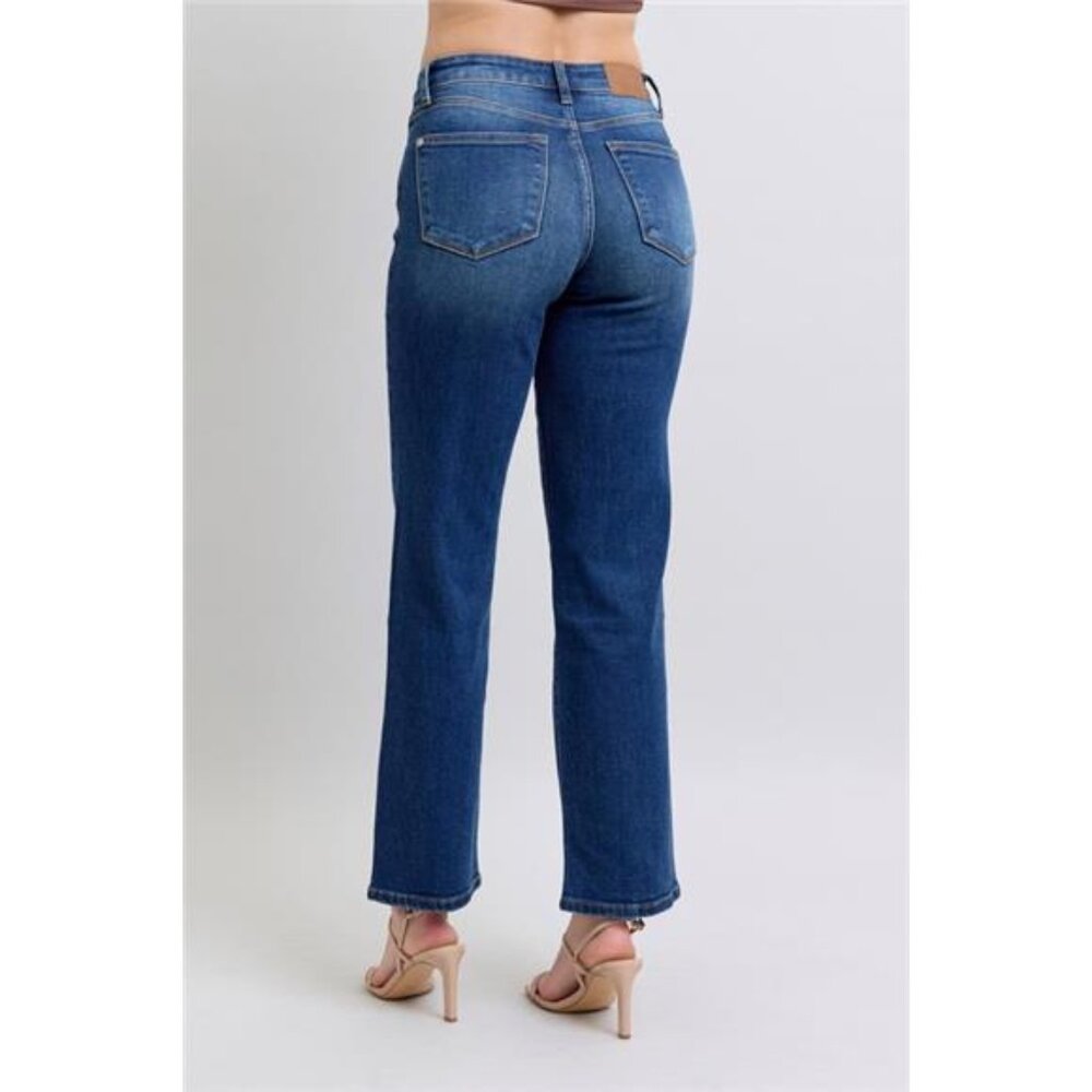 🔥  NWT Judy Blue Side Seam Detail Straight Jeans w Pockets, Stretchy, Dark Wash - Picture 3 of 7